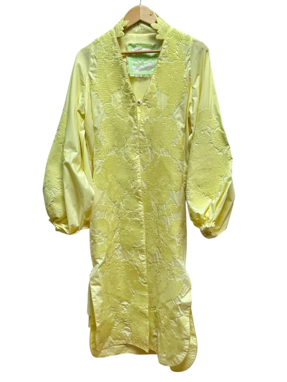 Yuliya Magdych Yellow Caftan Embroidered Roses Muslin Dress Caftan